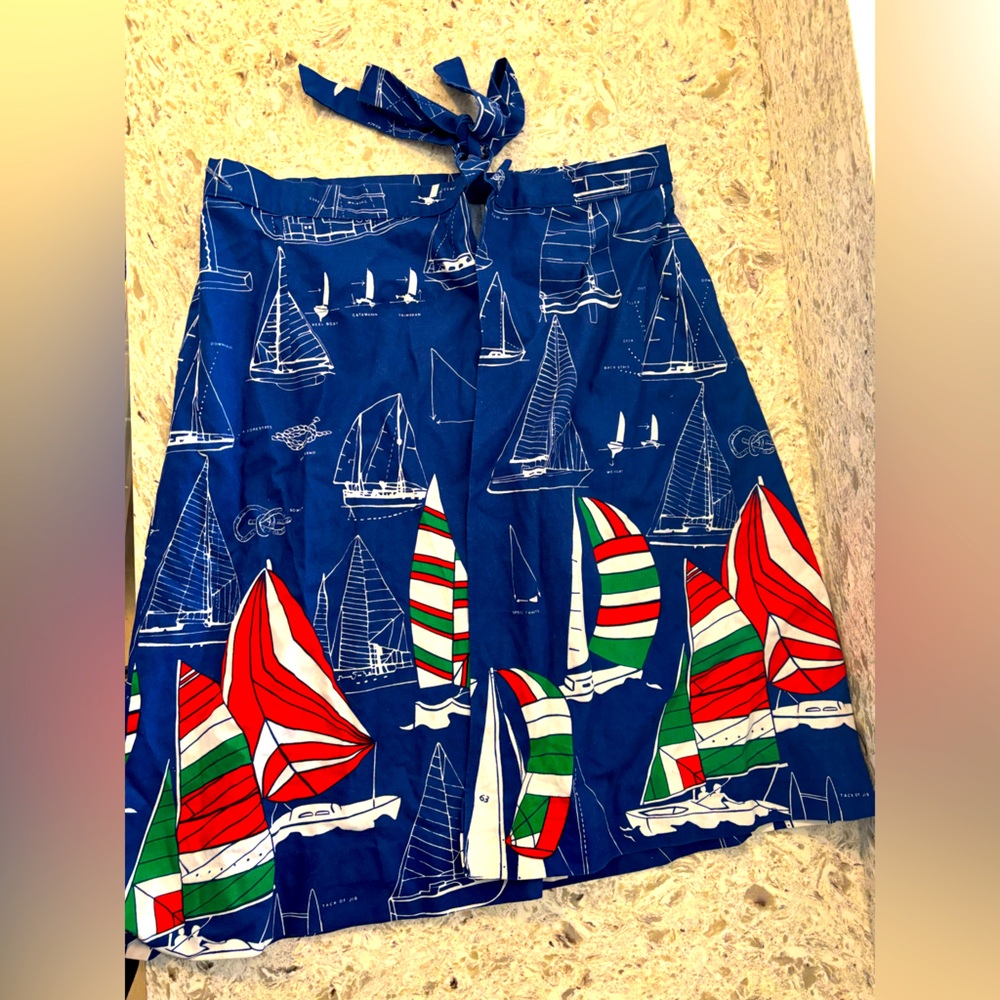 Vintage Boat Print Wrap Skirt